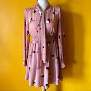 Kate Spade Pink Tie Neck Floral Pattern Dress - Size Small